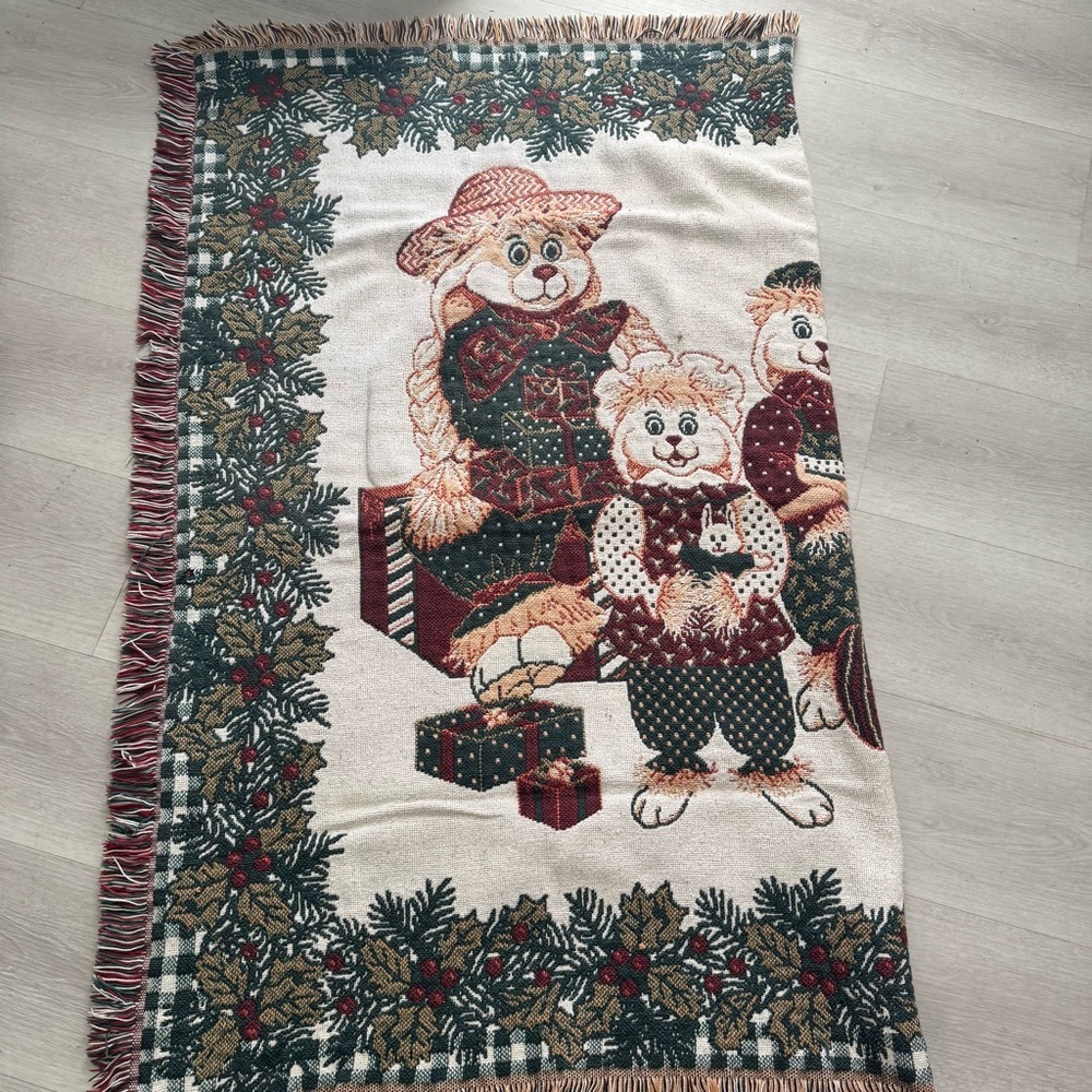 Vtg Goodwin Weaver 100% Cotton Tapestry Throw Blanket 46x52 USA Bear Family EUC - Picture 3 of 8